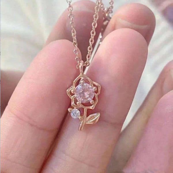 1pc Gold Pink Diamond Rose Necklace Minimalist Fashion Jewelry, Stylish Pendant Chain Suitable for Daily Wear, Party & Gat Z260227