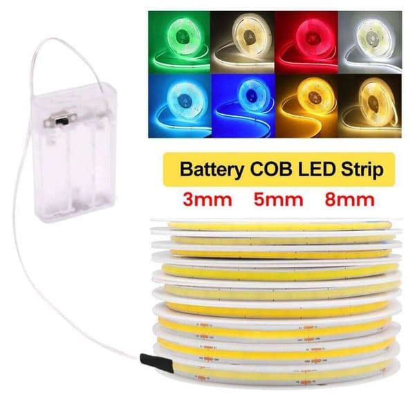 5V Strip 3mm 5mm 8mm Width 320LEDs/m High Density COB LED Tape AA Battery Powered Linear Lighting White Red Green Blue Z260227