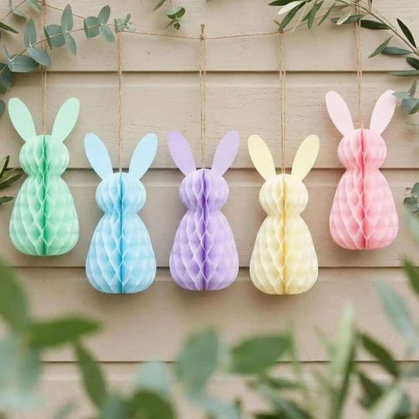 5 Pcs Bunny Honeycomb 3D Paper Rabbit Ornament Spring Easter Party Table Decoration for Home Office Kitchen Decor 26H0227