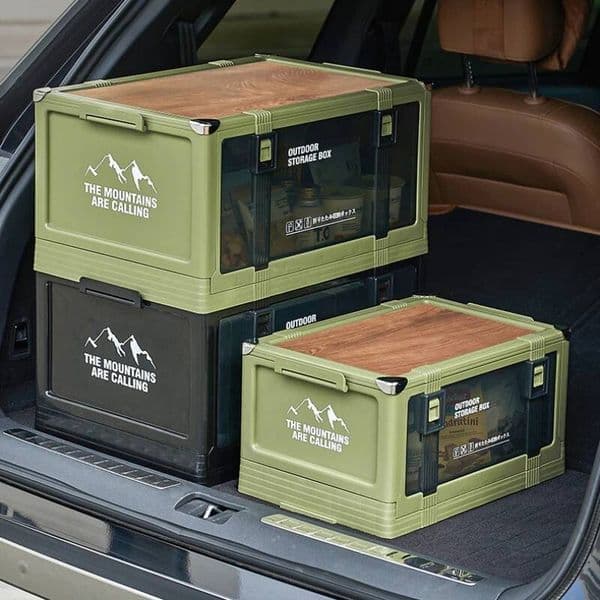 Outdoor Camping Storage Box, Car Trunk Organization, Multi-layer Stacked Thickened Wooden Lid Folding Box Suitable for Sitting