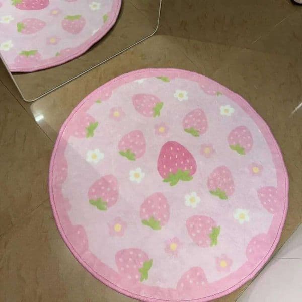 VIKAMA Strawberry Fluffy Rug Bedroom & Living Room Sweet Shaggy Non-Slip Carpet Cute Home Decor for Girls' Wardrobes H260227