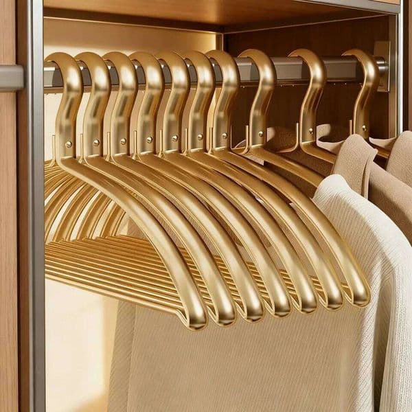 Clothes Hangers Metal 5/10 Pack,Smooth Surface Shirt Dress Hanger,Durable Heavy Duty Coat Hangers,Gold Aluminum Suit Hangers, 26Y0227
