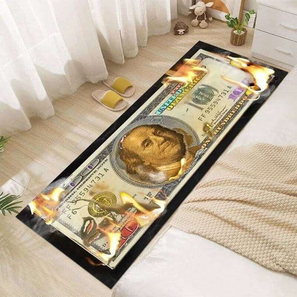 Dollar Bill Runner Rug Burning Currency Design Non-slip Carpets Creative Edgy Home Decor Entryway Mat Visual Art Portrait Carpet H260227