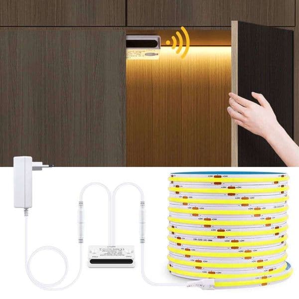Smart Door Motion Sensor Strip Light 24V COB, LED Tape Lights, Cuttable for Cabinet/Wardrobe/Shelf Lighting, EU/US Plug Z260227