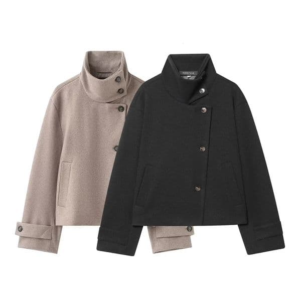 Zevity Women Vintage Stand Collar Breasted Long Sleeve Casual Woolen Coat Ladies Retro Pockets Jacket Tops CT9506 260207