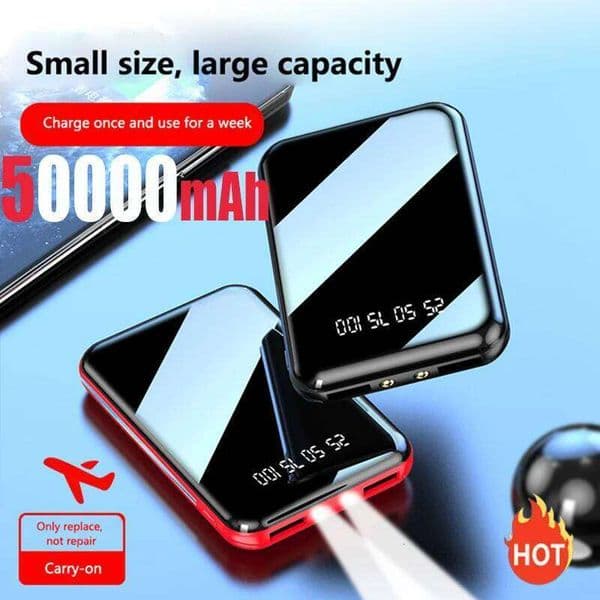 50000mAh Mini Portable Full mirror screen fast charging large capacity mobile power bank IPhone For H260226