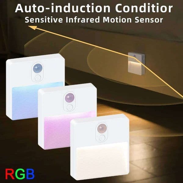 Motion Sensor Led Usb Charging Square Lamp for Bedroom Kitchen Stair Hallway Wardrobe Cupboard Lighting RGB Night Light Z260226