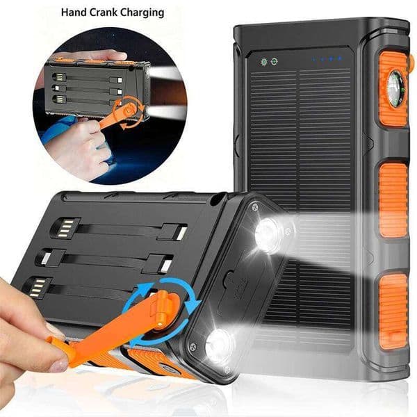 30000mAh Hand Crank Solar Power Bank with Cables Light PD 20W Fast Charger Powerbank for iPhone External Battery H260227
