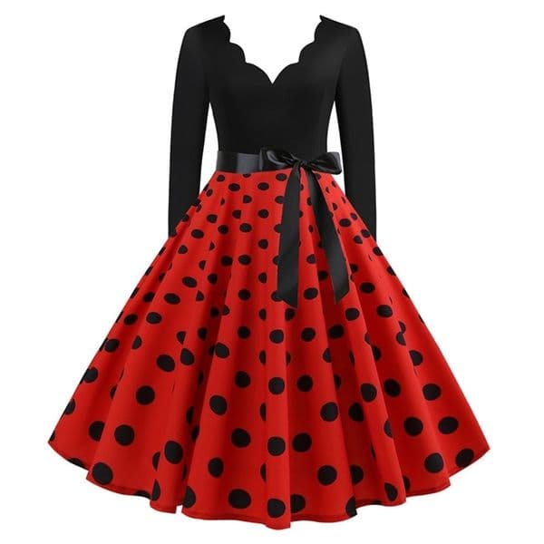 Women Vintage Long Sleeve Polka Dot Dress Spring Autumn Year Party Dresses 3XL Black Vestidos y260130