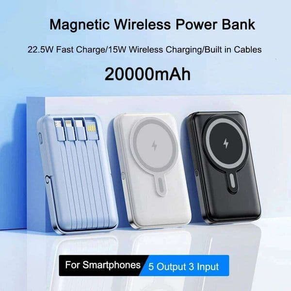 PD 22.5W Fast Charging Power Bank 20000mAh Magnetic Wireless Charger for iPhone 15 14 Powerbank Built USB C Cable H260227