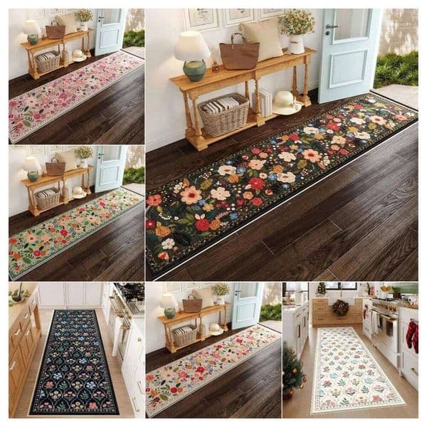 Colorful Floral Long Runner Rug Multi Use for Entryway Bedroom Balcony Camping Soft Durable Non Slip Home Decoration Carpet H260227