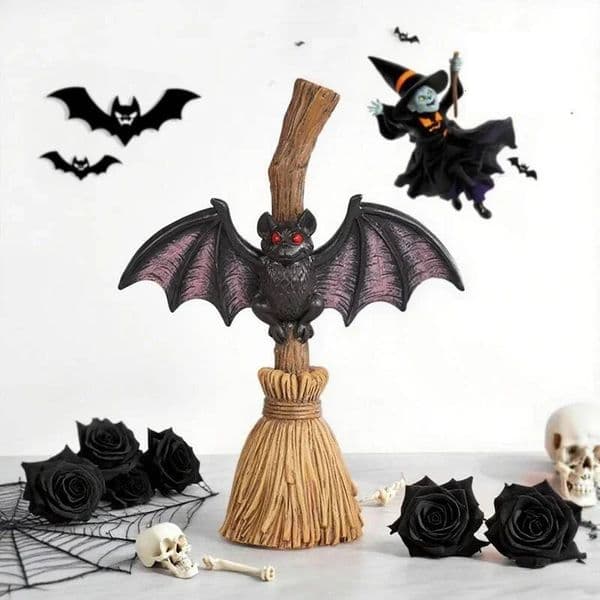 Bestseller Halloween Broom Bat Resin Figurine Witch Themed Hanging Ornaments Spooky Scene Prop for Party & Home Decoration ddmytues