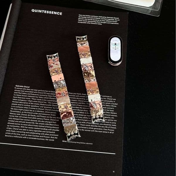 Dragonfly Embossed Metal Elastic Strap Compatible with Xiaomi Mi Band 10/9/8