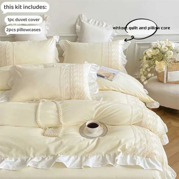 Luxury art Designer 3Pcs Princess Style Case Duvet Cover With Cases Lace Bedding Set King And Double Beigec250122