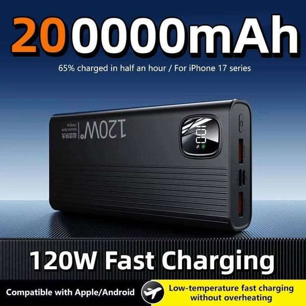 200000mAh Ultra-Thin Mobile 120W Fast Charging Portable Compact Lightweight Power Bank For Iphone 17 Series H260227