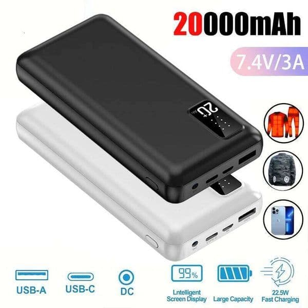 20000mAh 7.4V/3A Power Bank Portable USB Charger Fast Charging External Battery Heating Vest Air Conditioning for H260227