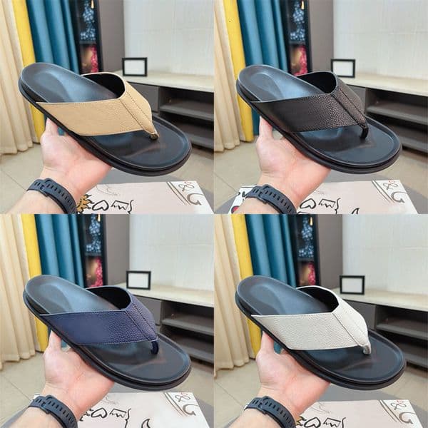Upscale Men Letter Print Slides Premium Designer Sandals Durable Leather Flip Flops Relaxed Thong Slippers Contemporary Crossover Beach Shoes 1014