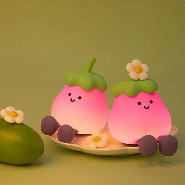 LED Cute Light Dimmable Nursery Eggplant Lamps Super Squishy Silicone USB Rechargeable Touch Control Night Lamp Z260226