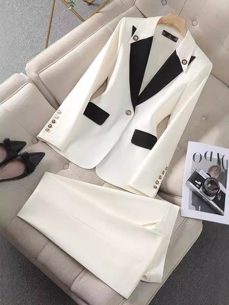 Women's Formal Blazer 2 Piece Casual Fashion Elegant Patchwork Coat Pant Suit Office Female Business Work Wear Jacket And Trouser