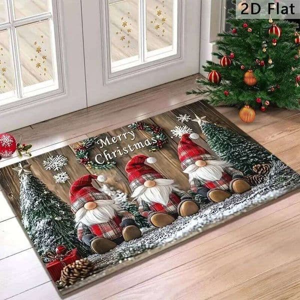 Christmas Gnome Snowman Themed Entrance Door Indoor Rug Dirt Resistant Foot Festive Home Decor Mat for Foyer Kitchen H260227