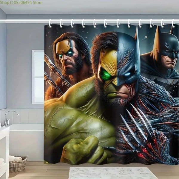 1pc The Hulk Shower Curtain - Polyester Machine Washable with Hooks Vibrant Superhero Design for Bathroom Decor Action-Pack S260227