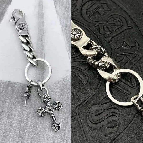 Designer Chrome luxury key Ring High-quality leather Keyring Fashion charm Dice Retro Cross Pendant Bag Chain Man Women Car Key Jewelry Gift