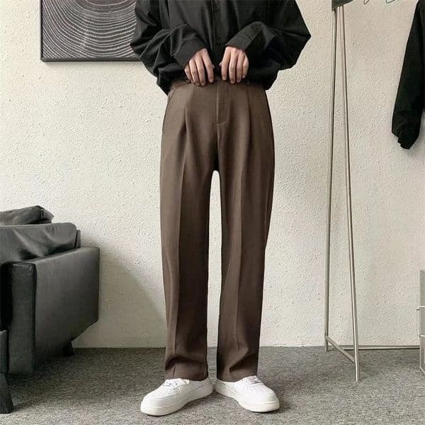 BrownBlack Suit Pants Men Fashion Society Mens Dress Korean Loose Straight Casual Office Formal Trousers S3XL 260227BJ