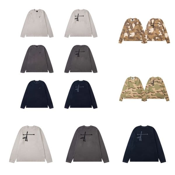 Designer T Shirts Men Shirt Set-in Sleeve Waffle Knit Long Sleeve T-shirts Cotton Casual Shirt Tees Y2K Shirts For Tee Mens Hip Hop Street Hoodie Pant Size S-XL