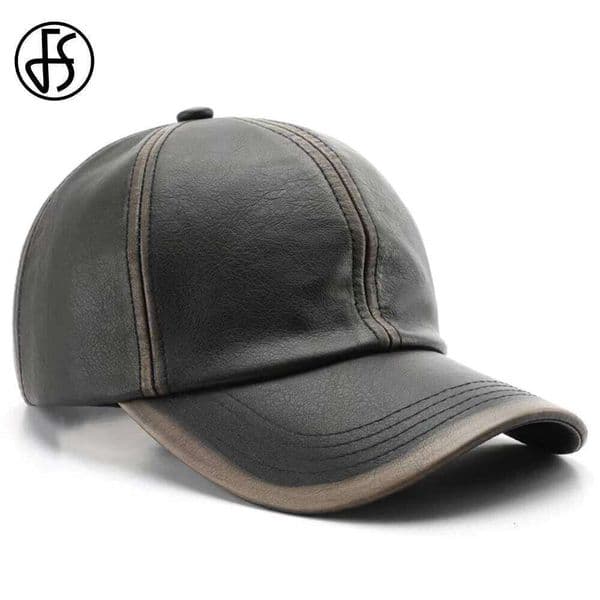 FS Black Brown Retro PU Leather Cap For Men Winter Women Hats Luxury Brand Baseball Caps Outdoor Sports Hat Bone Masculino Z260226 thumbnail 2