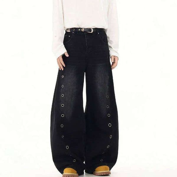 Spring And Autumn Korean Version High Street Retro Design Button Down Curved Jeans Loose Straight Leg Casual Men'S Pants Z260227