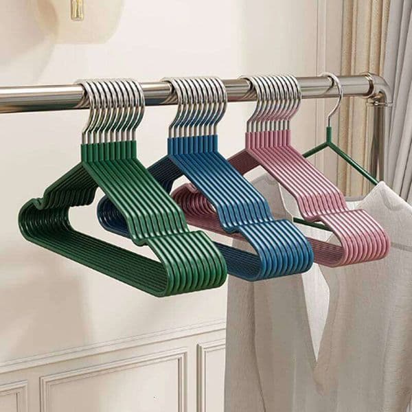 Clothes With Grooves For Airing Children Adult Metal Simple Thick Non-slip Dip Plastic Coat Hanger Blue Green 26Y0227