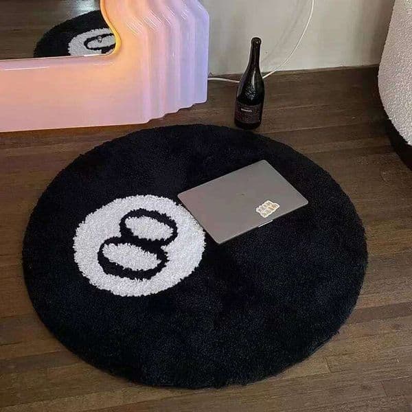 Plush Black Rug Creative Soft Anti-slip Carpet Round Skin Friendly 8 Ball Mat Hoom Decor H260227
