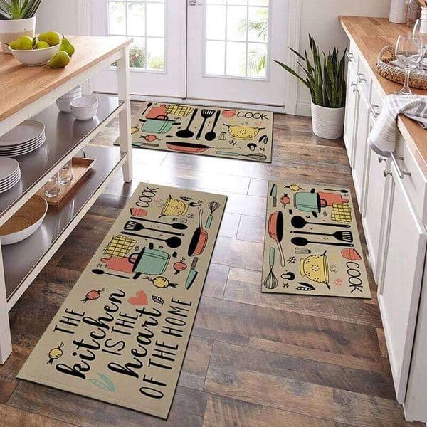 1PC, cartoon knife and fork waterproof door kitchen mat, can wash home decoration carpet mat H260227