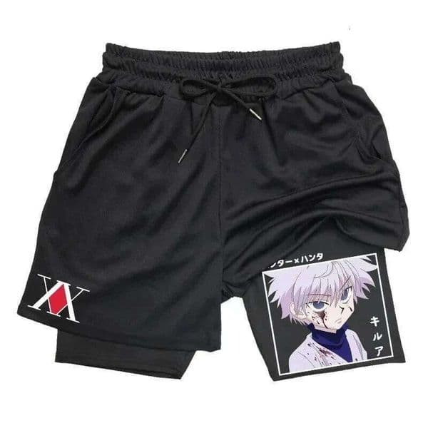 Men Double Deck 2-in-1 Athletic Gym Anime X Hunter Print Casual Fitness Workout Running Sports Quick Dry Shorts H260226