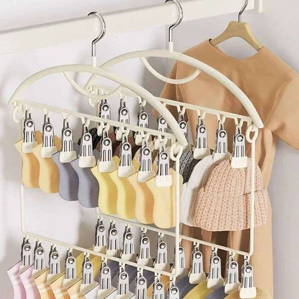 18 Clips Socks Rack Stainless Steel Large Capacity Multi-clip Sock Drying Windproof Folding Hanging Clothes Hanger 26Y0227