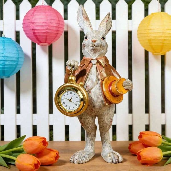 Top Hat Gentleman Rabbit Clock Ornament Cute Easter Spring Decorations Resin Bunny Figurine Decor 26H0227