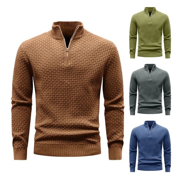 Mens Sweater Spring Outer Wear Quarter Zip Sweaters Polo Pullover Cable Knit Mock Neck Turtleneck Top US Size 260227