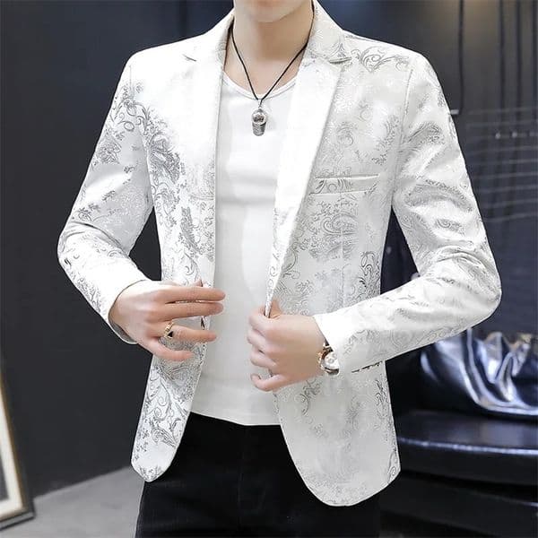 HOO 2026 Men slimmeddown bronzing blazer Youth personality print suit jacket 260205