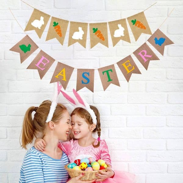 Bestseller Burlap Banner Cute Rabbit Carrot Hanging Garland for Easter Party Holiday Home Decoration Wall Decors Supplies ddmytues