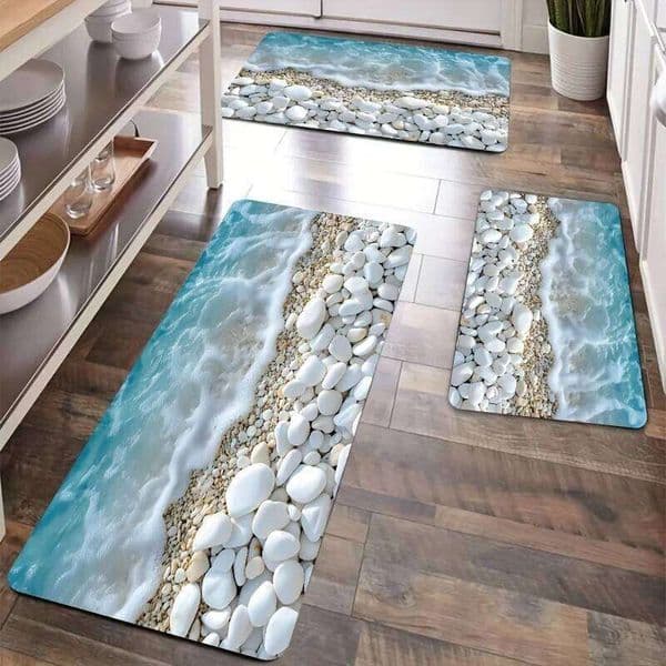 Coastal Beach Pebble Wave Pattern Carpet Mat Rug Home Decoration Non-Slip for Kitchen Entryway Living Room Bedroom H260227