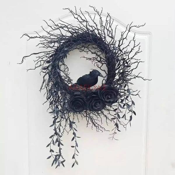 Bestseller 1pcs Decoration Crow Wreath Black Branches Halloween Flower Garland Wall Window Door Hangings Ornament Party Suppies ddmytues