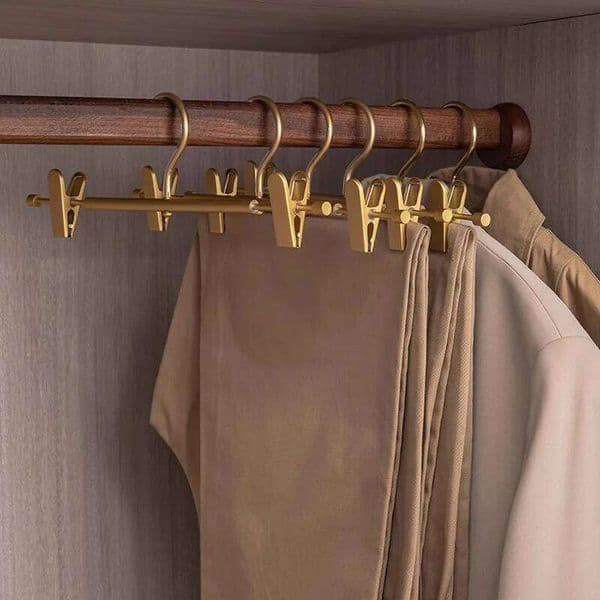 1pc Rack Aluminum Alloy Gold Pants Skirt Drying Hanger with Movable Clips Wardrobe Storage Clothes Hangers Space Saver 26Y0227