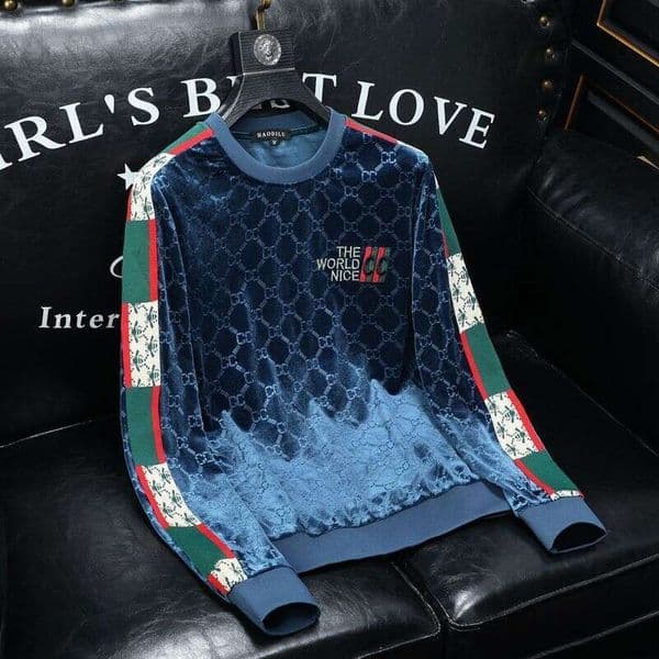 Exclusive Old Money Style Velvet Jacquard Embroidered Crew Neck Base Shirt Men's Long Sleeve Sweatshirt Casual Top For Outerwear