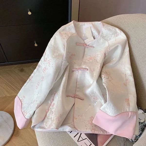 Womens Short Jacket Spring Autumn Jacquard Chinesestyle Temperament Ladies Outerwear Round Neck Retro Casual Lady Top 260227