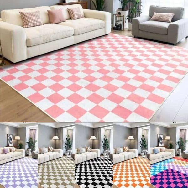 Pink White Checkerboard Area Rug Multi Color Options Doormat Modern Living Room Carpet Non Slip Floor Mat for Home Decor H260227