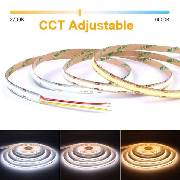 24V 12V DC CCT COB Strip Light 2700K to 6500K Color-Changing LED Tape Linear Double Color RA90 Dimmable Ribbon 10mm Width -J Z260226