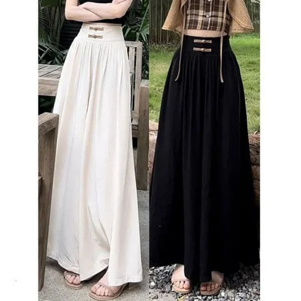 Summer Women Chinese Traditional Pants Lady Comfortable Baggy Wide Leg Straight Leg Trousers Female Fashion High Waisted Slacks 260227