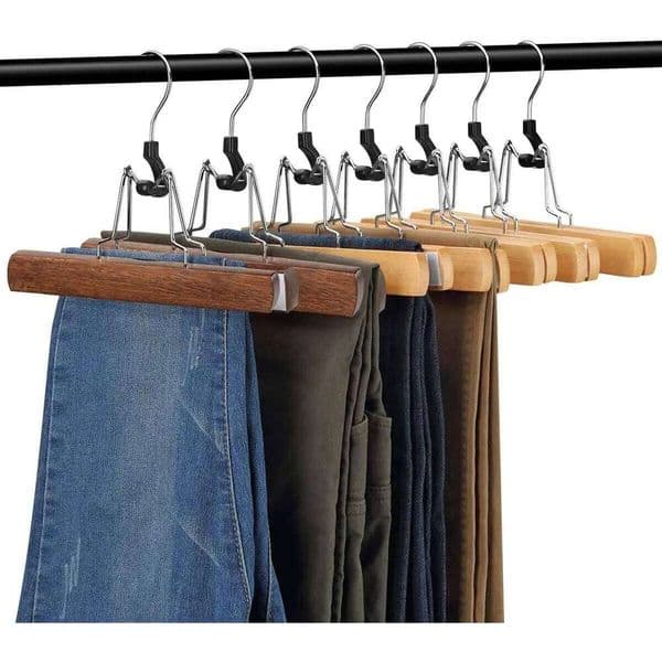5-30PCS Wooden Pants Skirt Smooth Solid Wood Non Slip Jeans Slack Clamp Hair Extension Hangers with Swivel Hook 26Y0227