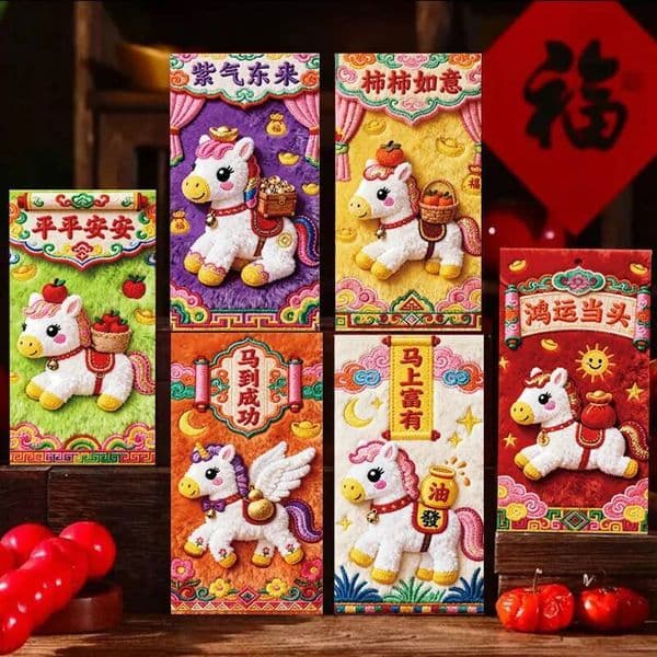 Bestseller 6pcs Horse 2026 Chinese Spring Festival Envelopes New Year Red Packet Lucky Money Envelope Kids Blessing Gifts ddmytues