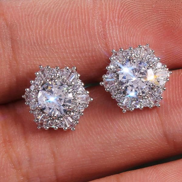 Luxury Cubic Zirconia Stud Earrings for Women Men 18K Real Gold Silver Plated Sparkling CZ Crystal Earrings Simulated Diamond Hexagon Earrings Party Jewelry Gift